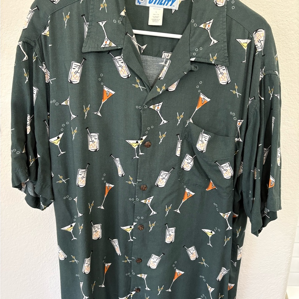 Green Cocktail Print Men's Shirt